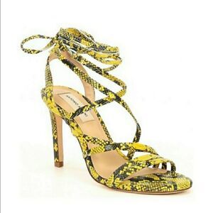 ANTONIO MELANI Vaylyn Snake Print Leather Lace Up Sandal Yellow Black sz 9